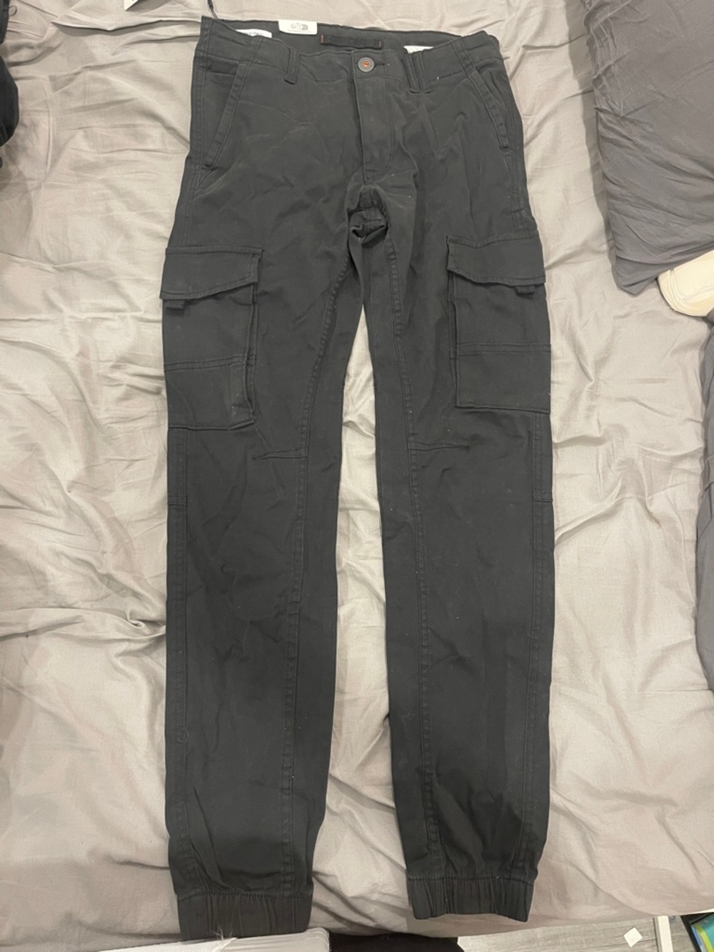 Jack & Jones Black Cargo Pants with Elastic Cuffs